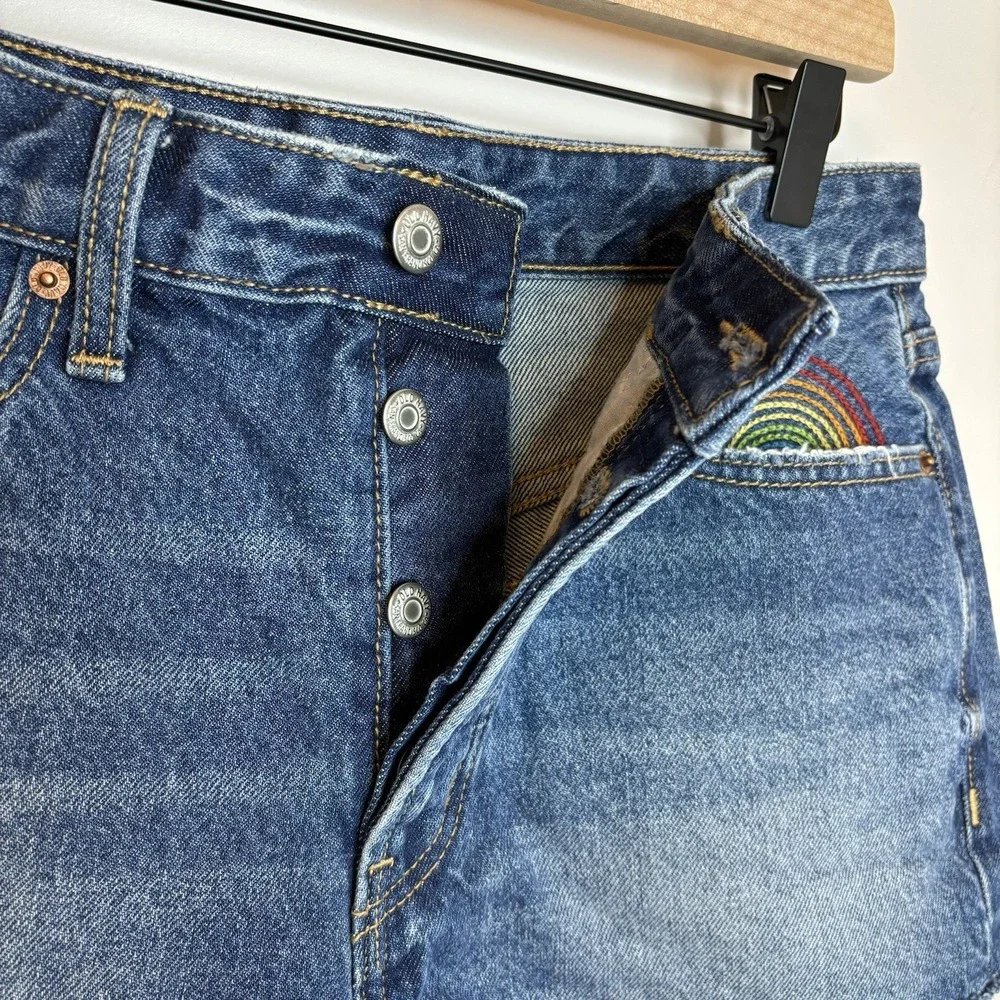 Old Navy Embroidered High-Waisted OG Jean CutOff Shorts Denim Rainbow 6 Festival